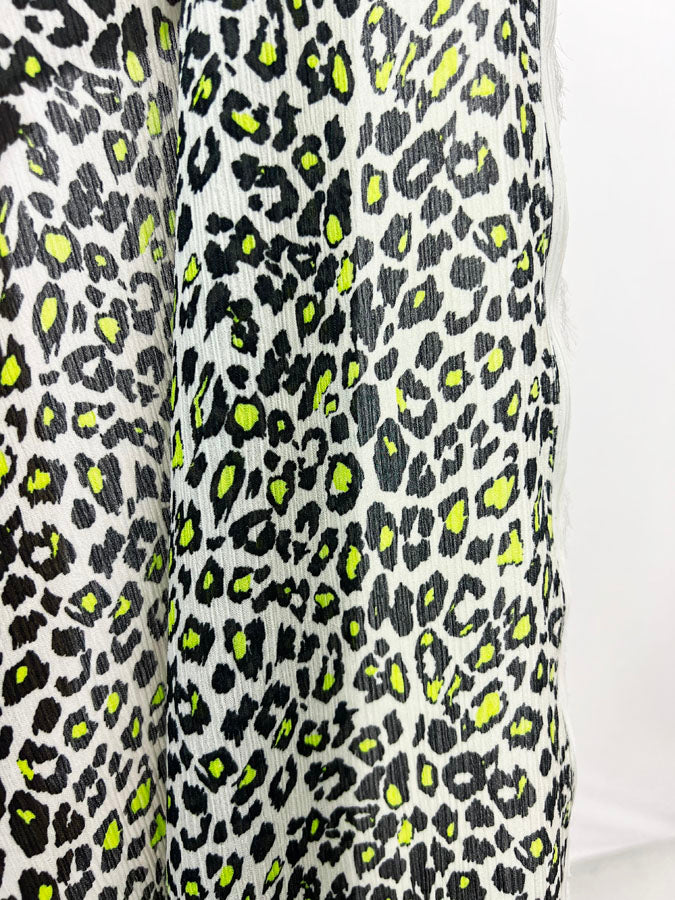 Polyester Chiffon Dress Fabric Neon Green Leopard Spot Punch Hang