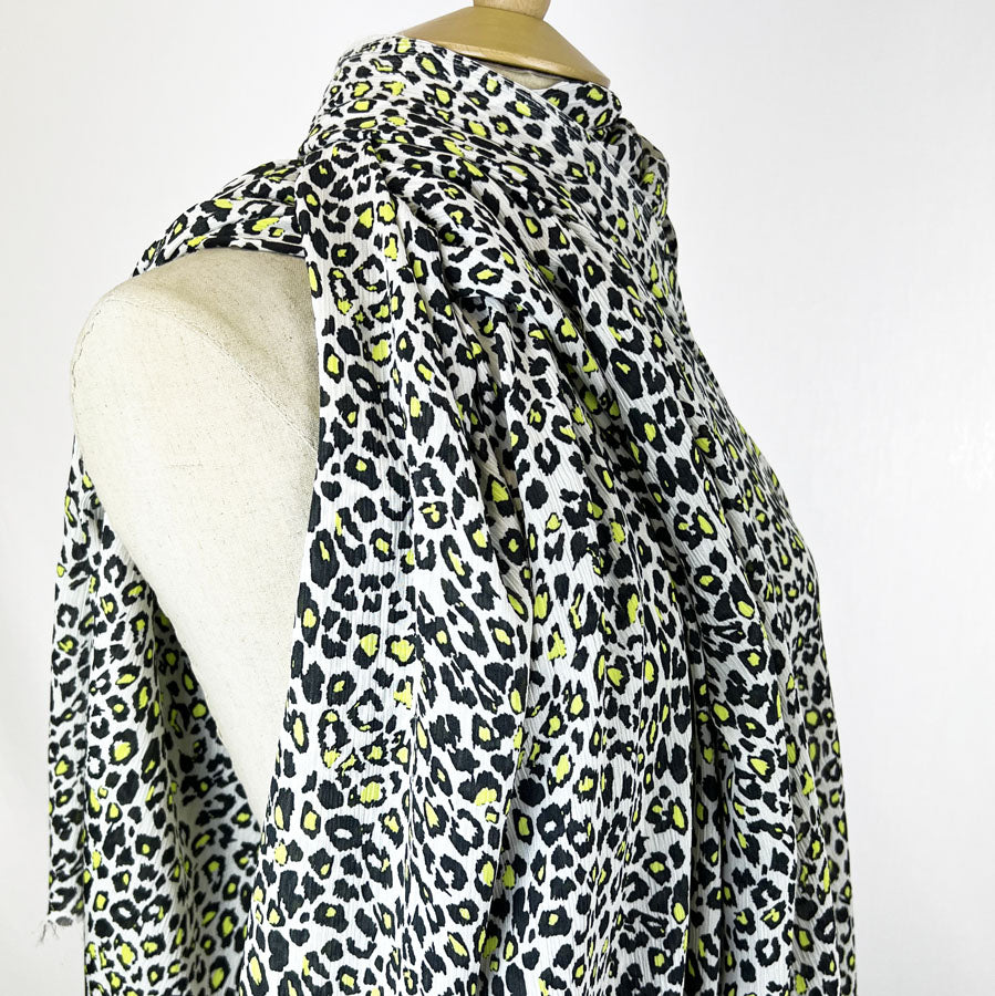 Polyester Chiffon Dress Fabric Neon Green Leopard Spot Punch Side