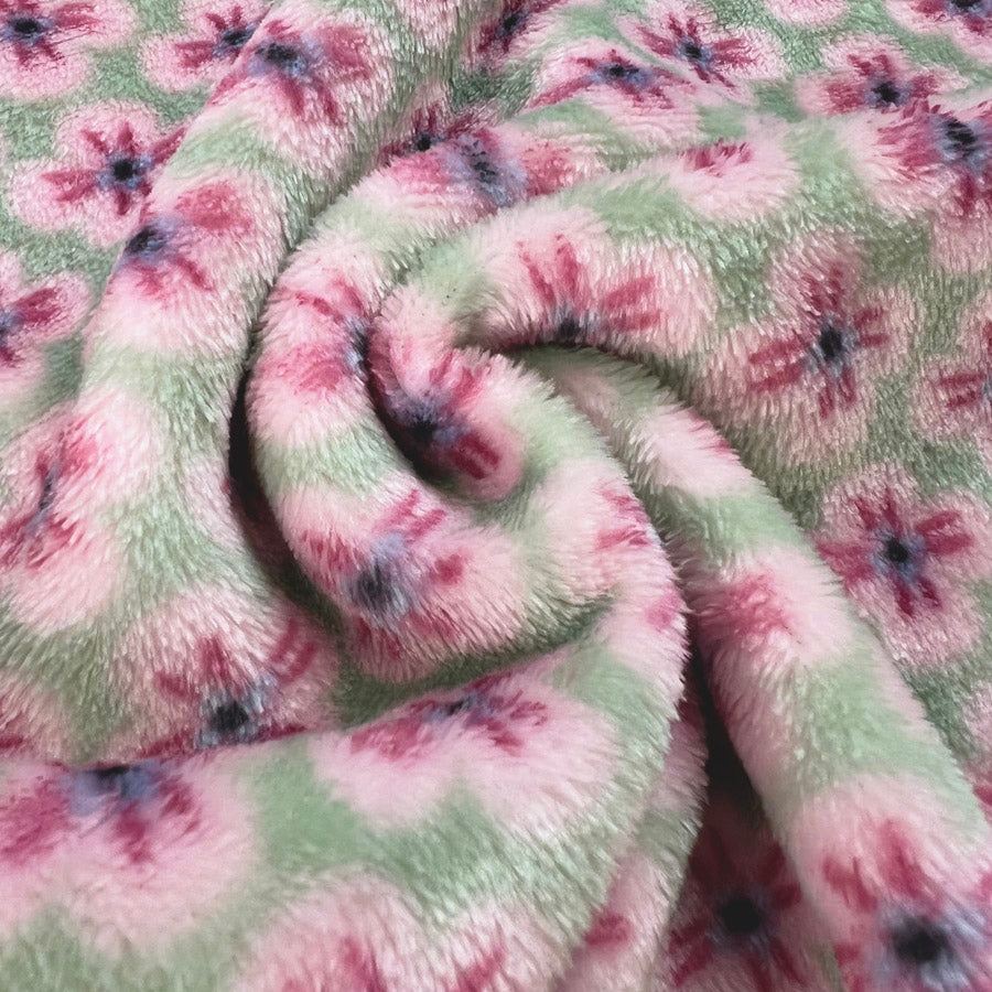 Polyester Double Sided Cuddles Fleece Fabric Pistachio Flowers