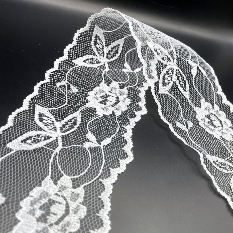 Polyester Flat Lace Trim Grace White Fold