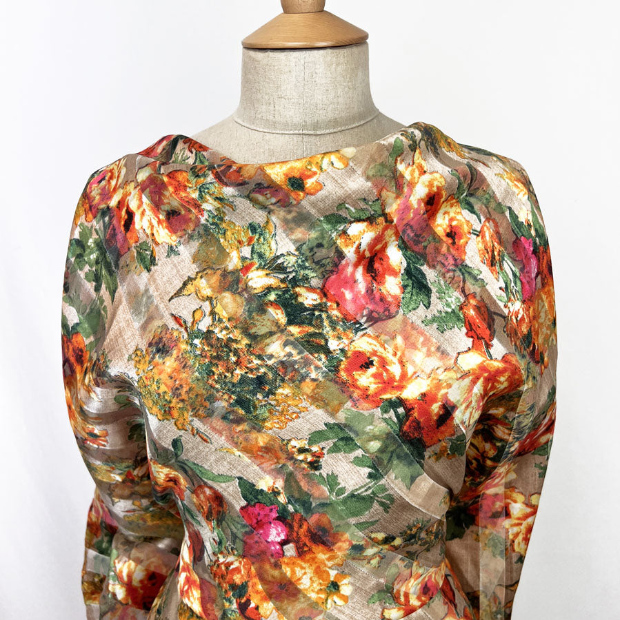 Polyester Organza Striped Orange Floral Claudia Chest