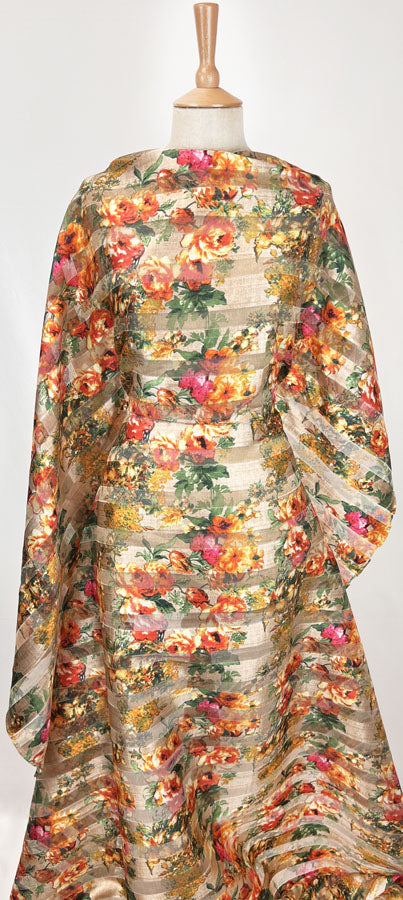 Polyester Organza Striped Orange Floral Claudia Dress