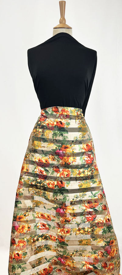 Polyester Organza Striped Orange Floral Claudia Skirt