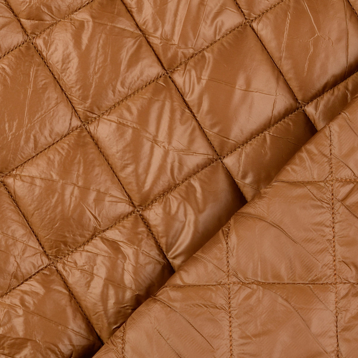 Polyester plain diamond quilted fabric crystal tan fold