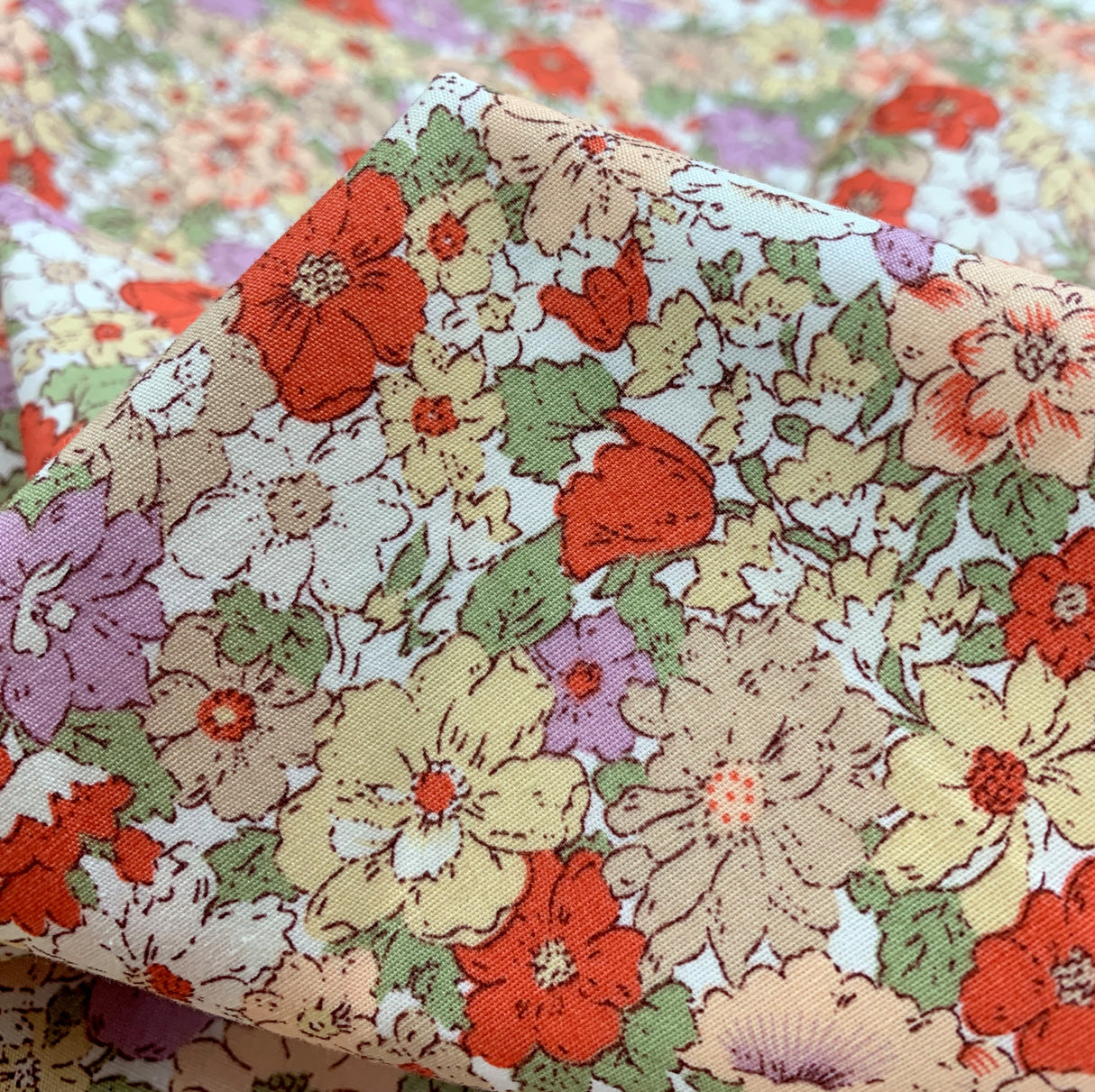 Poplin Print Country Garden Coral Cotton Floral Dress Fabric Cu