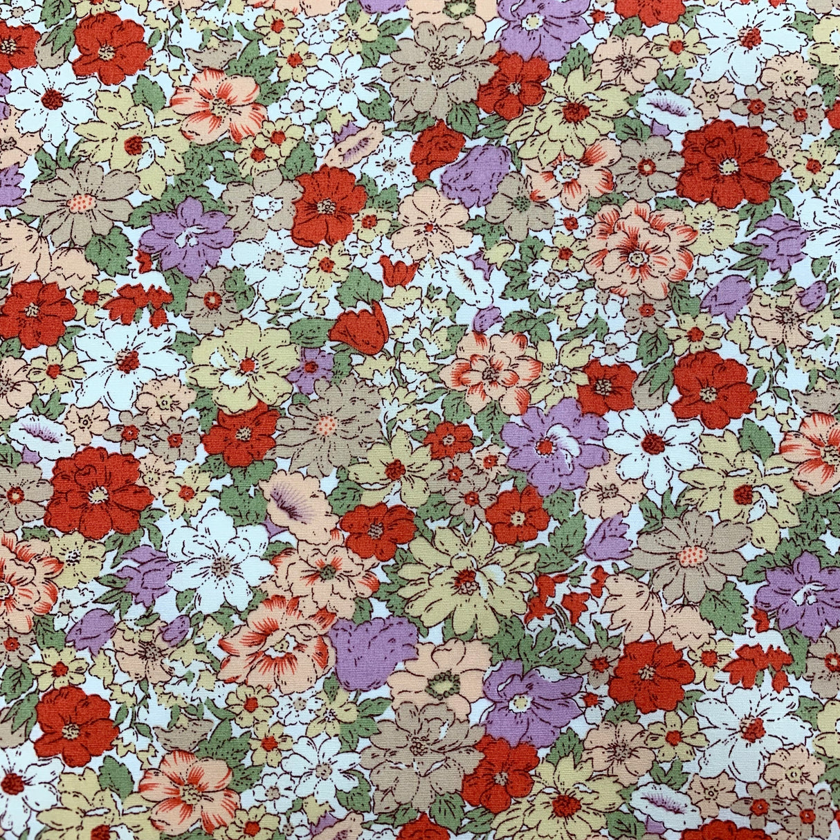 Poplin Print Country Garden Coral Cotton Floral Dress Fabric S