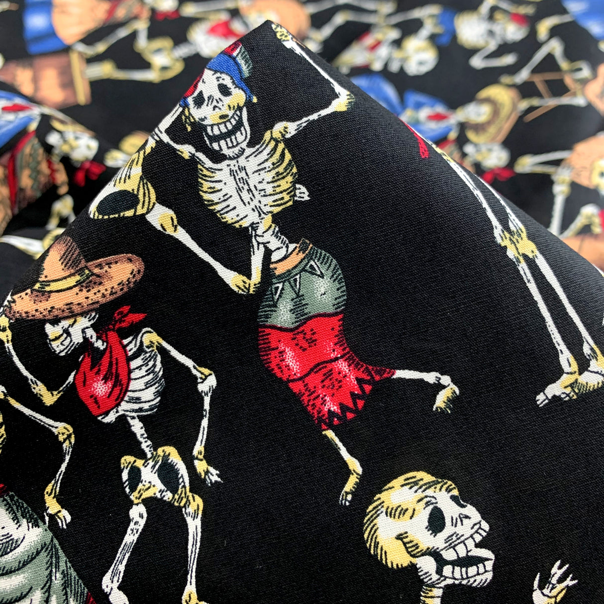Poplin Print Skeletons Black Cotton Dress Fabric Cu