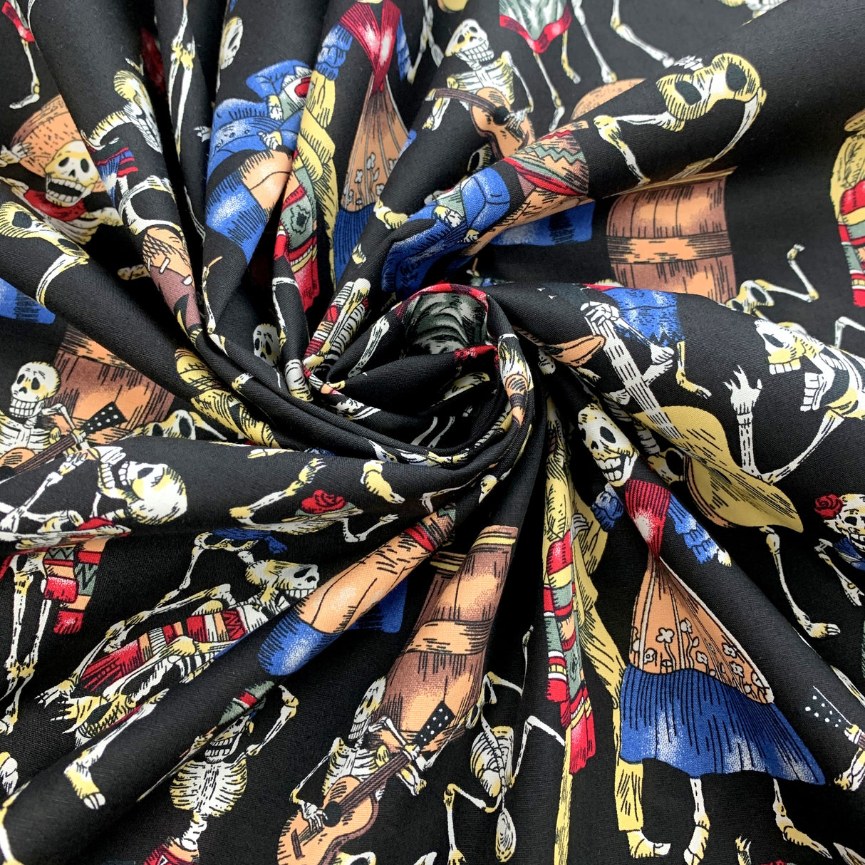 Poplin Print Skeletons Black Cotton Dress Fabric Cud