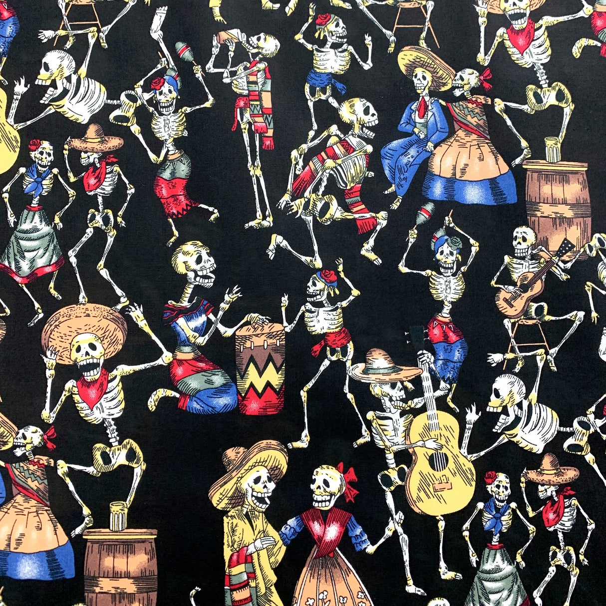 Poplin Print Skeletons Black Cotton Dress Fabric S