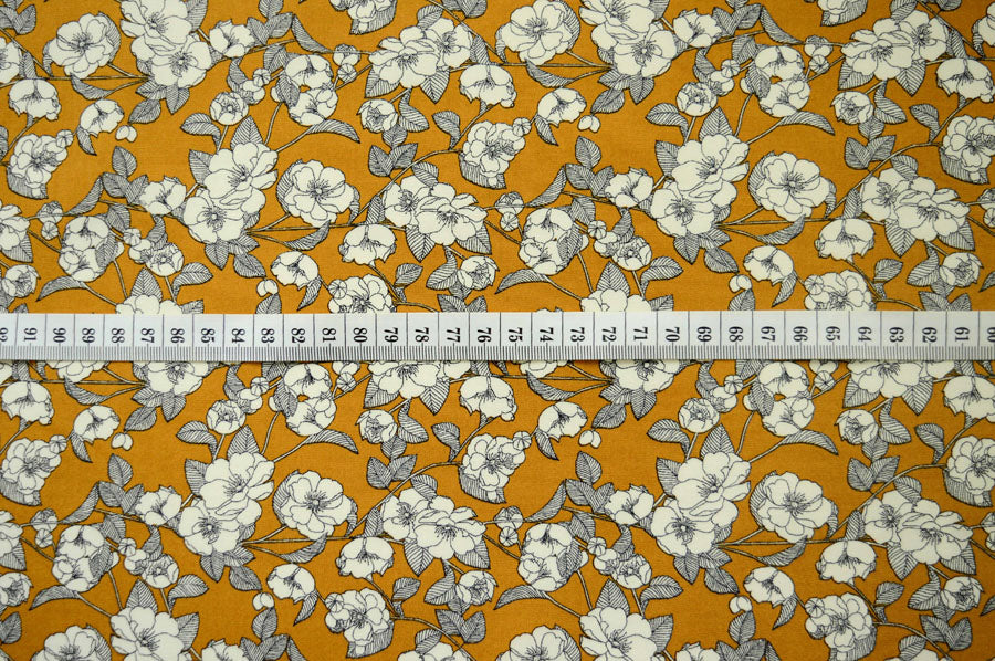 Poplin Print Vintage Mustard Cotton Floral Dress Fabric S