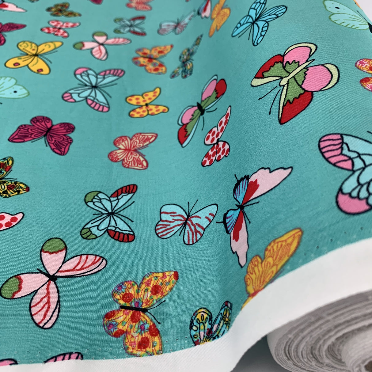 Poplin Prints Butterflies Aqua Fabric Roll