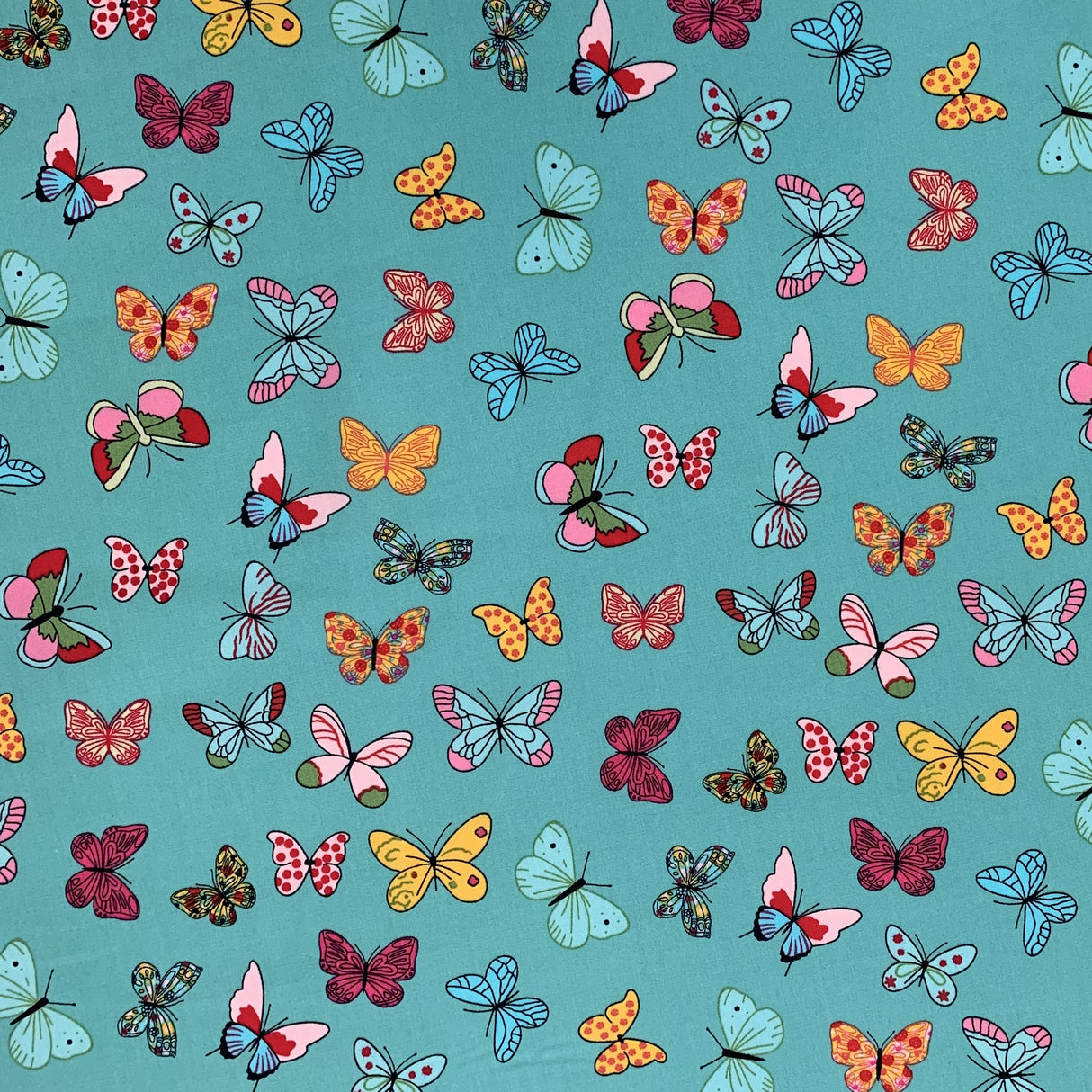 Poplin Prints Butterflies Aqua Pattern