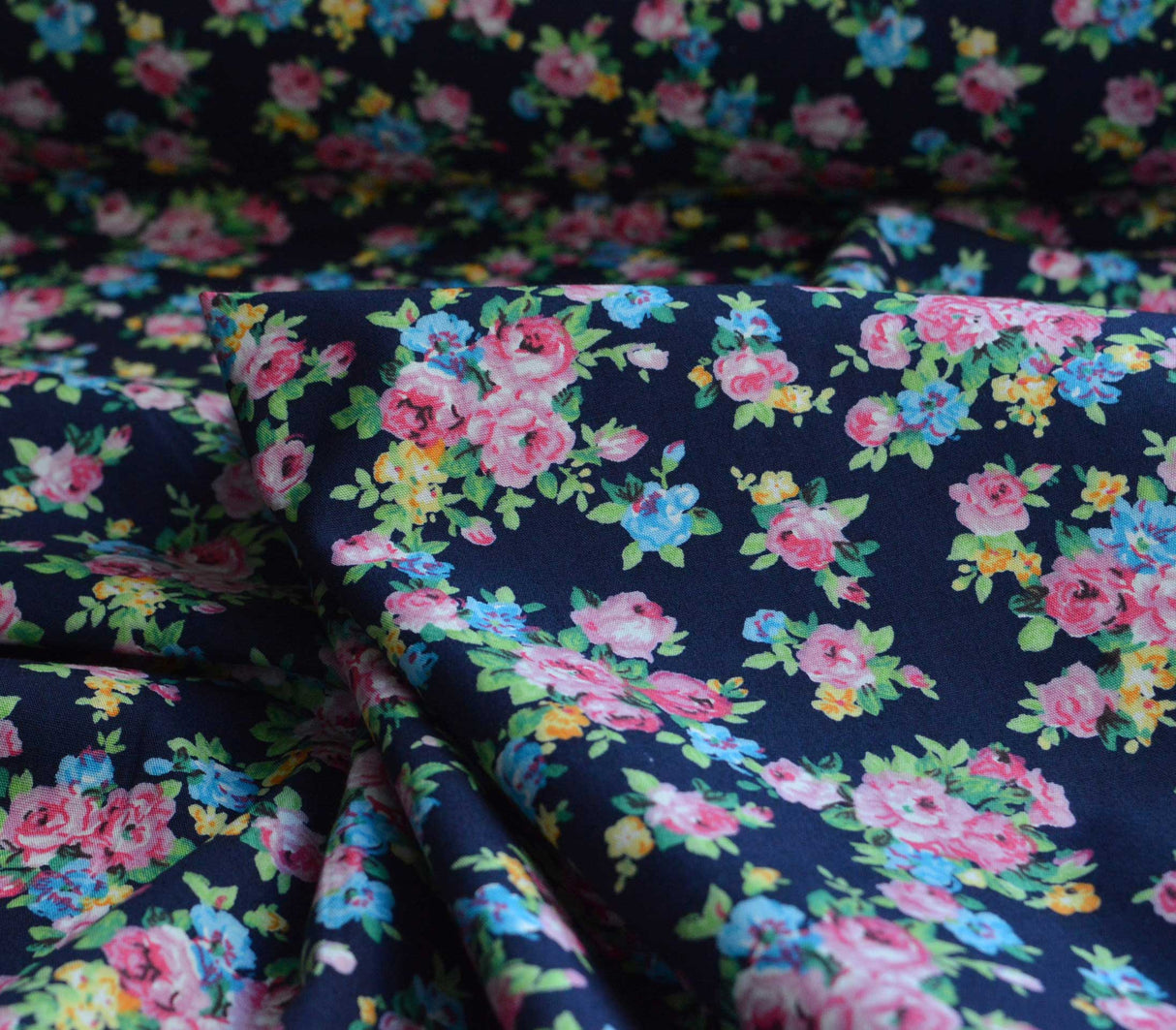 Poplin Prints Celine Navy Floral Cotton D