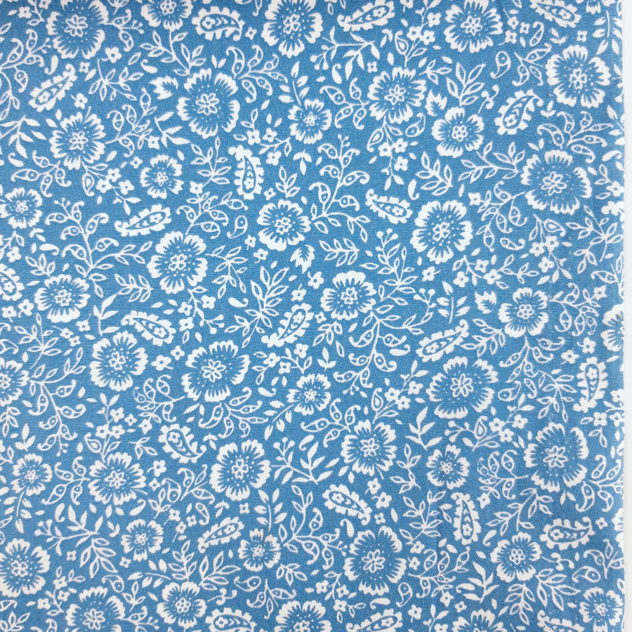 Poplin Prints Folk Blue Cotton Poplin Floral Folklore Printed Farbric Pattern Fabric Photo