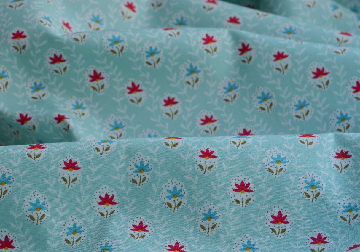 Poplin Prints Polly Aqua Floral Cotton Cu
