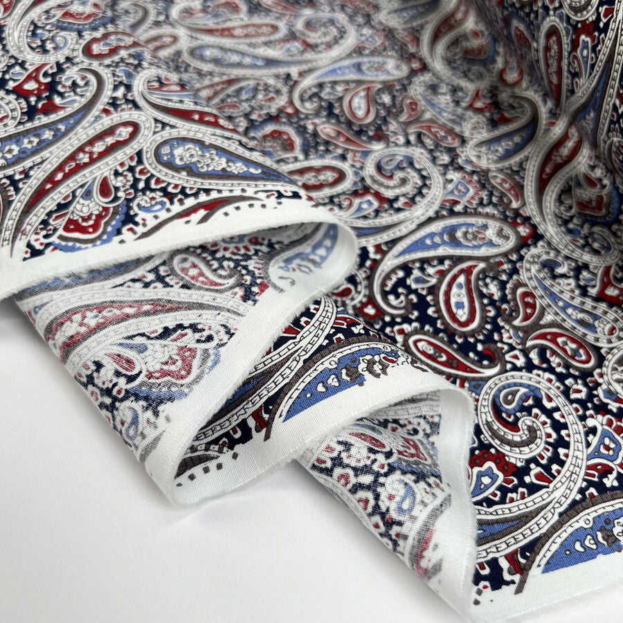 Poplin Styles Paisley Red Navy Floral Cotton Dress Fabric Fold