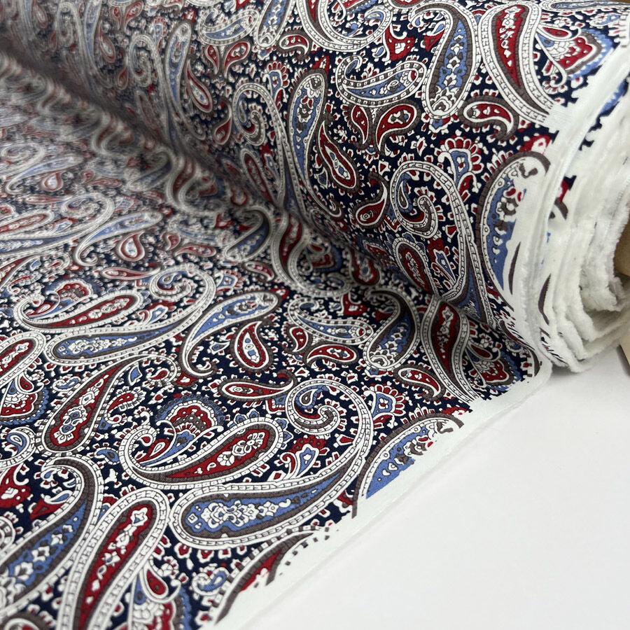 Poplin Styles Paisley Red Navy Floral Cotton Dress Fabric Roll