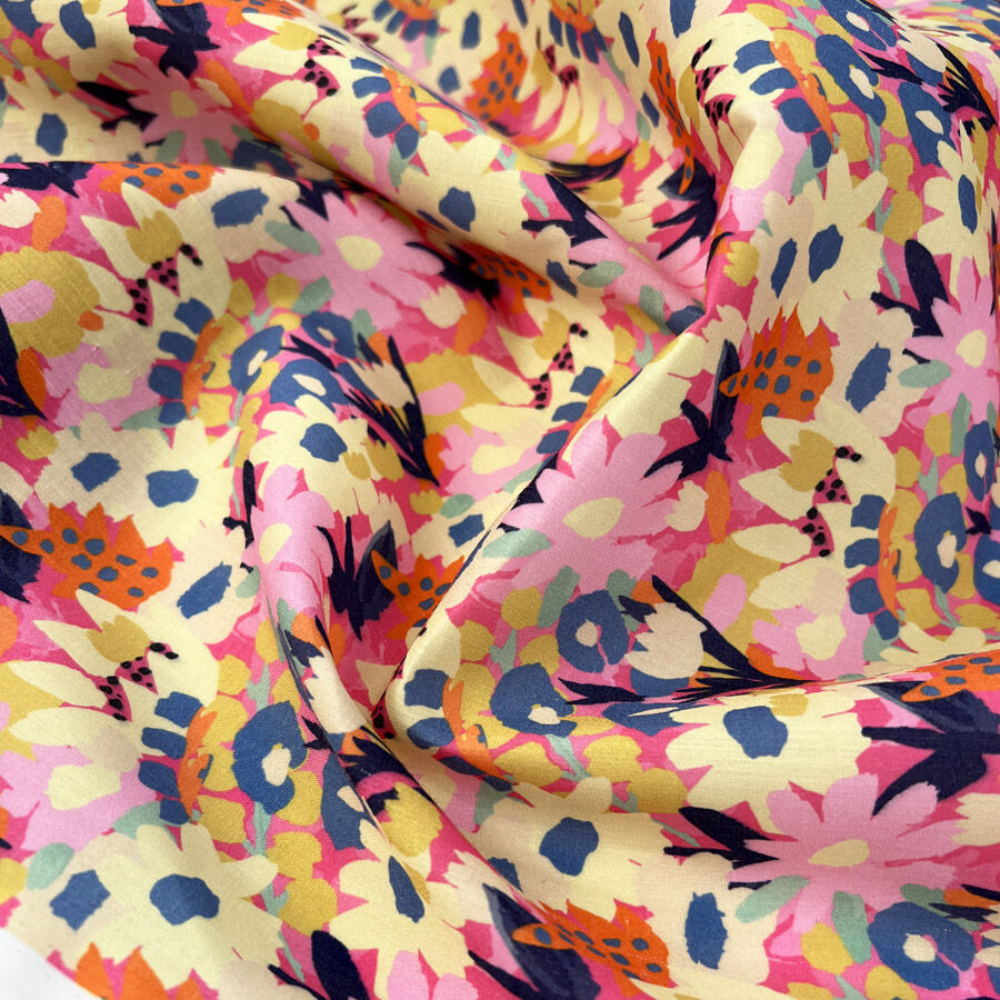 Pretty Polly Bloomburst Polyester Cotton Pink Multicoloured Floral Dress Fabric