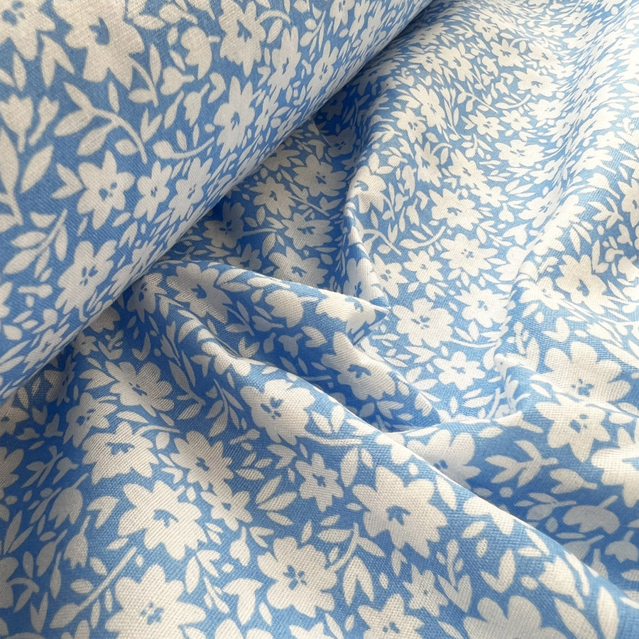 Pretty Polly Cotton Polyester Print Fabric Blue Azalea Close Up