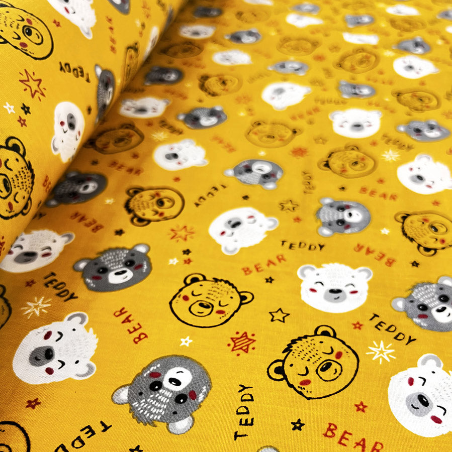Pretty Polly Cotton Polyester Print Fabric Ochre Bear Roll