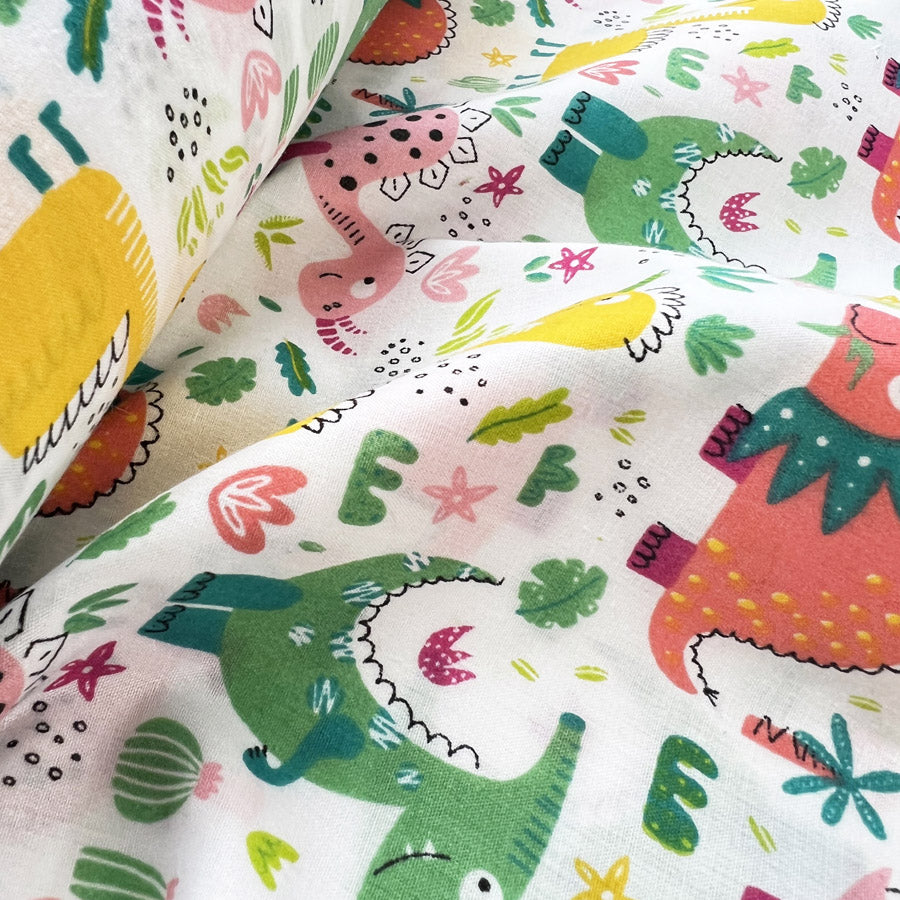 Pretty Polly Cotton Polyester Print Fabric Walk The Dinosaur Close Up