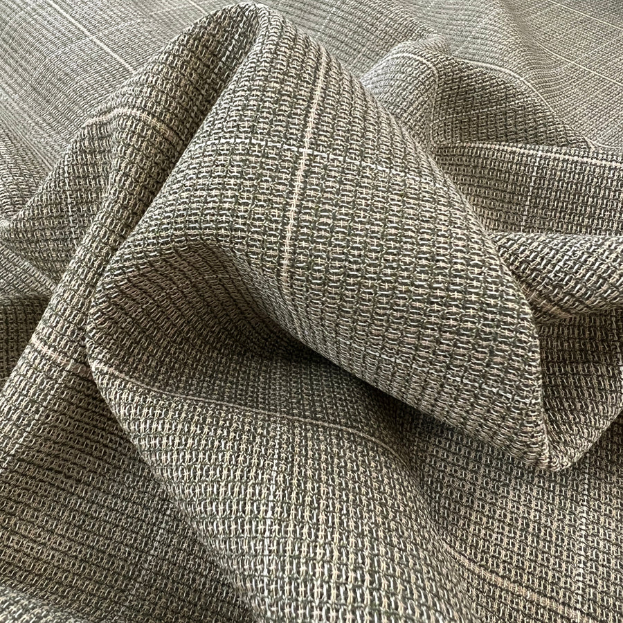 Prime Time Check Beige Green Wool Suiting Fabric