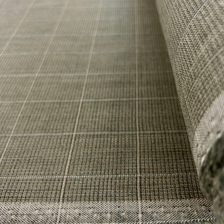 Prime Time Check Beige Green Wool Suiting Fabric Roll