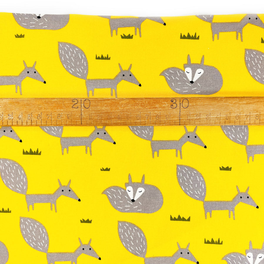Printed Cotton Canvas Fabric Yellow A Better Place Sleepy Fox Ruler