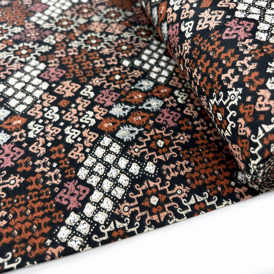 Printed Cotton Fabric Black Terra Rudiments Mocca Bolt