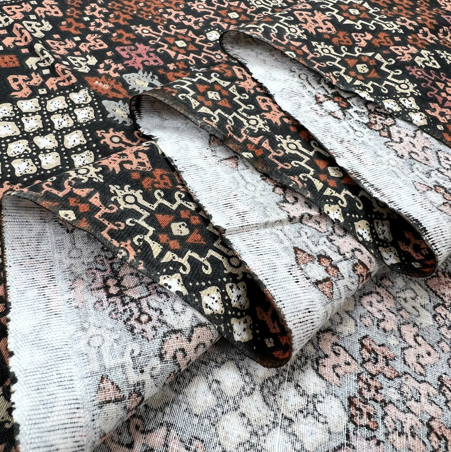 Printed Cotton Fabric Black Terra Rudiments Mocca Fold