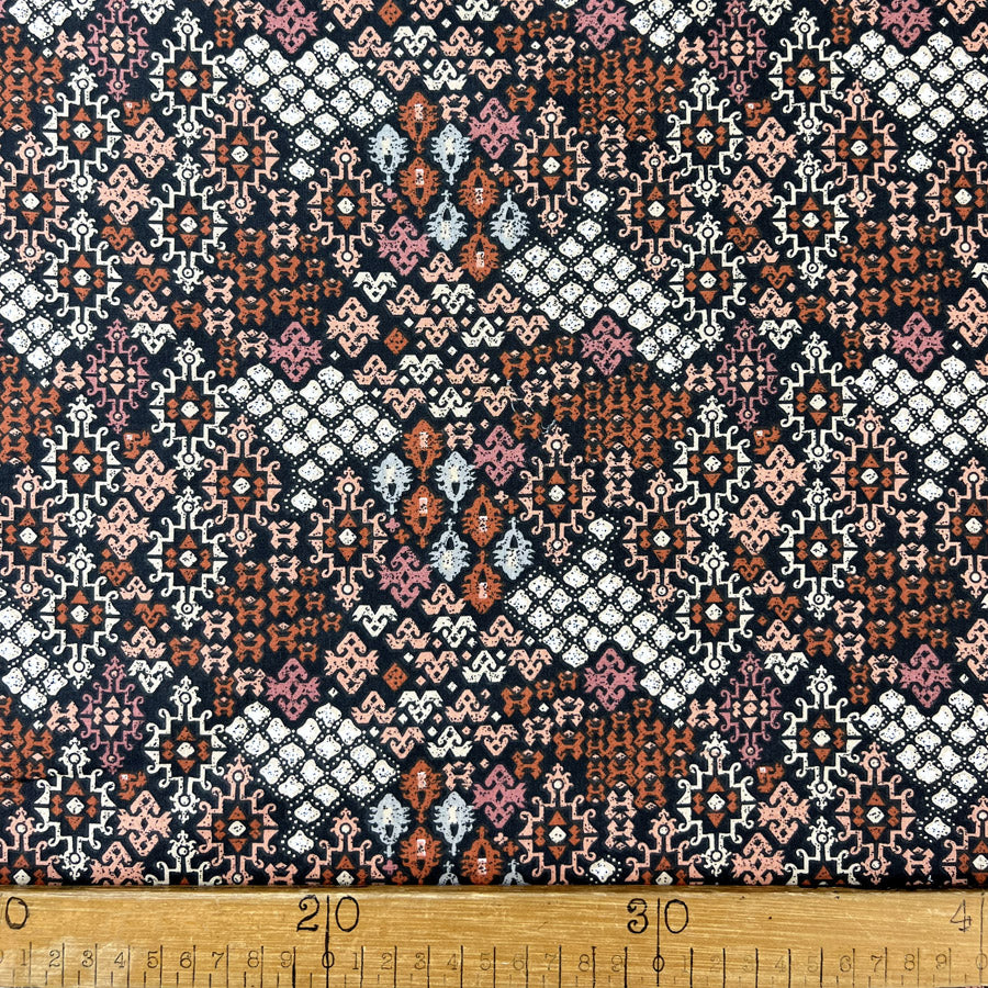 Printed Cotton Fabric Black Terra Rudiments Mocca Ruler