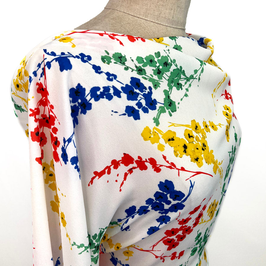 Printed Double Georgette Fabric Liza Rby Ivory Floral Side