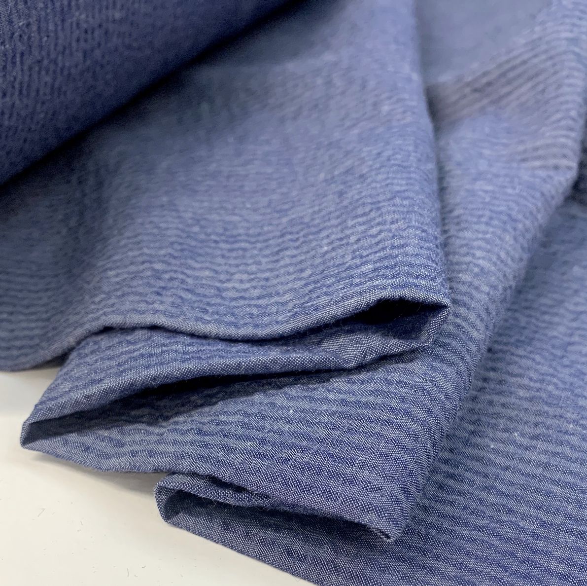 Proper Seersucker Tiny Denim Cotton Blue Fabric Cu