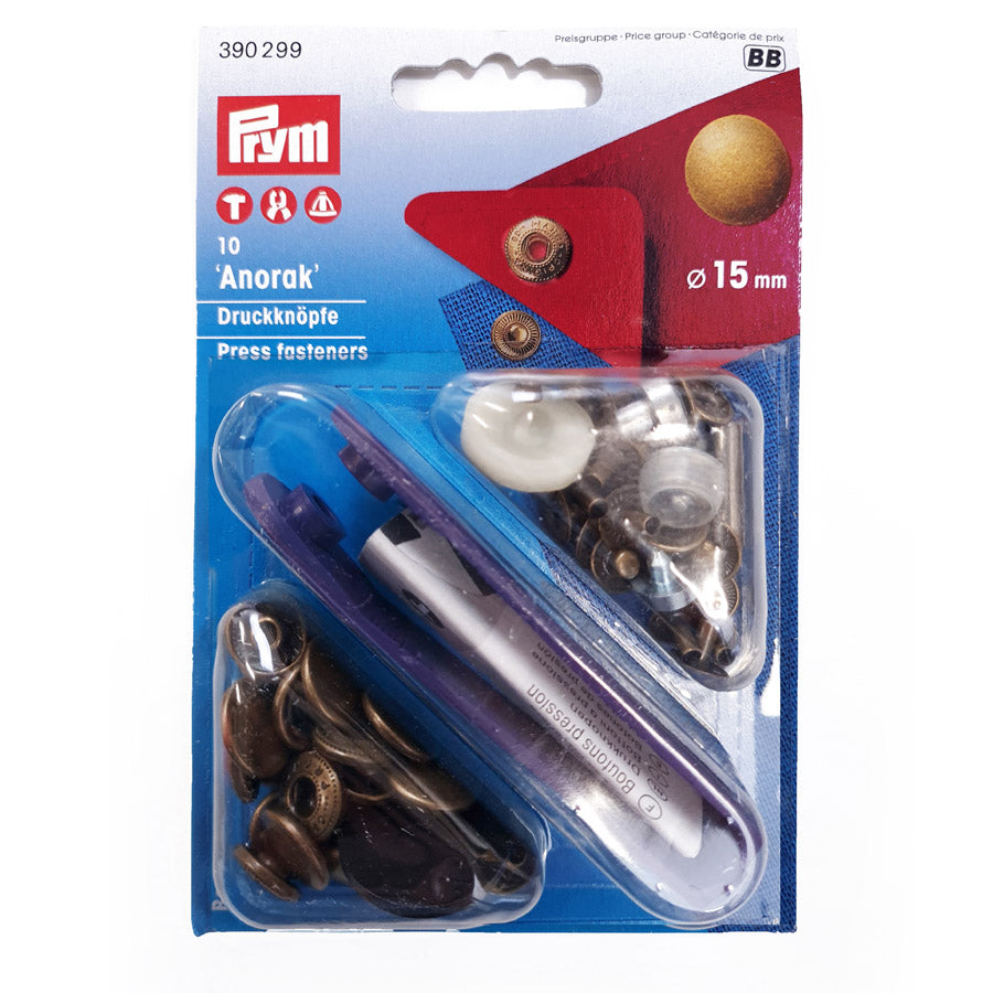 Prym Anorak Press Fasteners Pack 0F 10 Brass Front