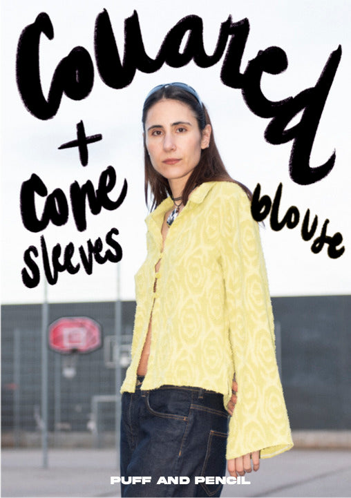 Puff pencil collared blouse cone sleeve cover