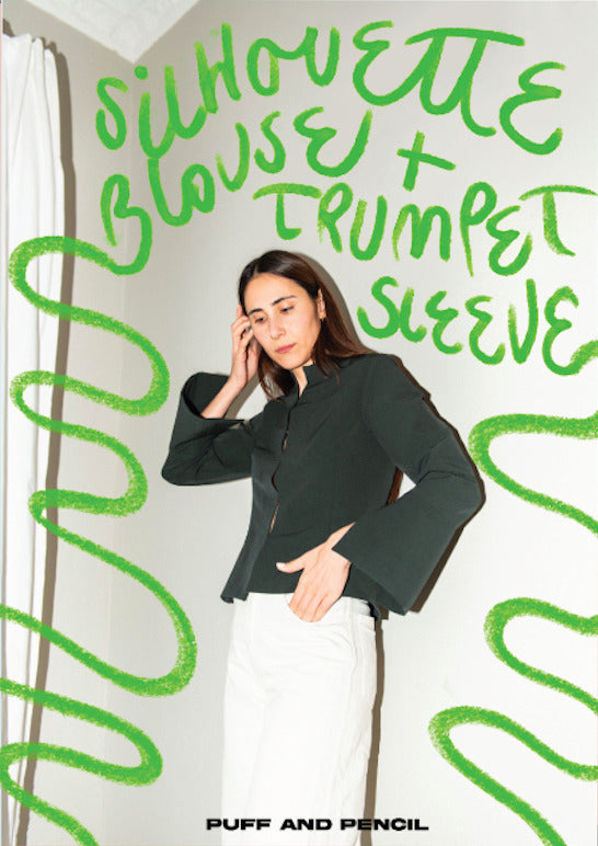 Puff pencil silhouette blouse trumpet sleeve cover