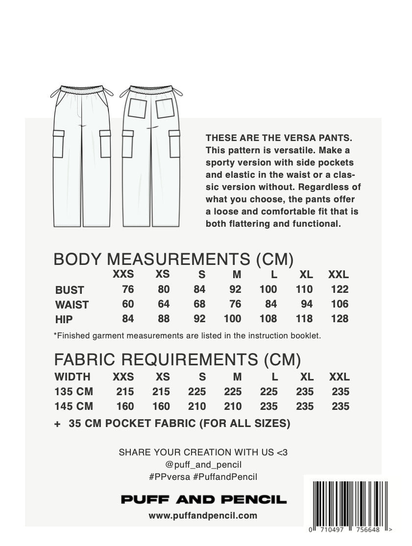 Puff pencil versa pants pattern end