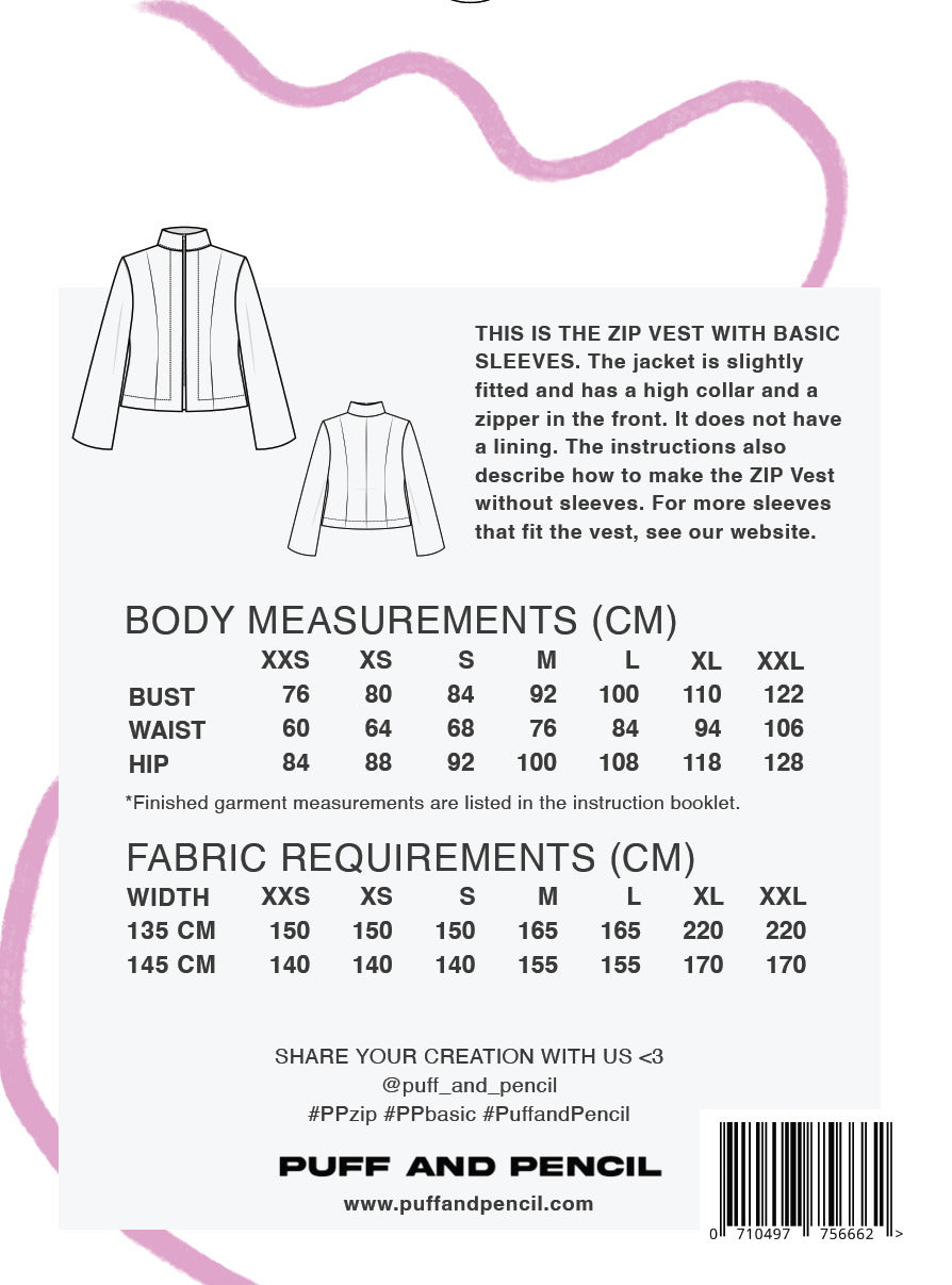Puff pencil zip vest basic sleeves pattern back