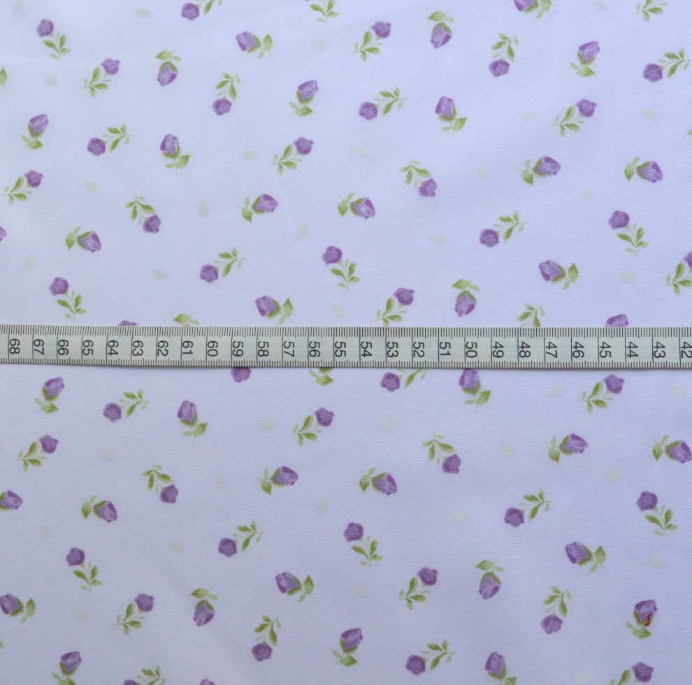 Put The Kettle On Poly Cotton Primrose Purple Fabric S