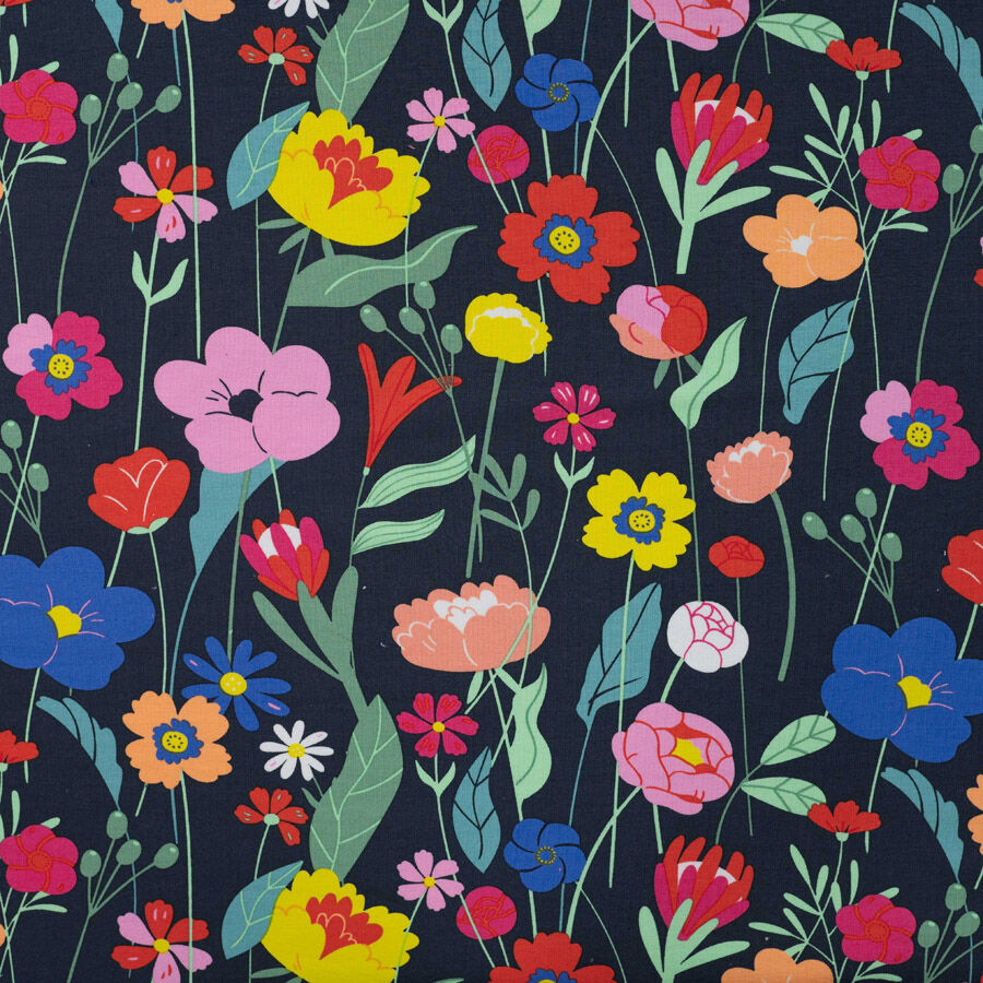 Qjutie Cotton Elastane French Terry Fabric Colourful Flowers K20094 001
