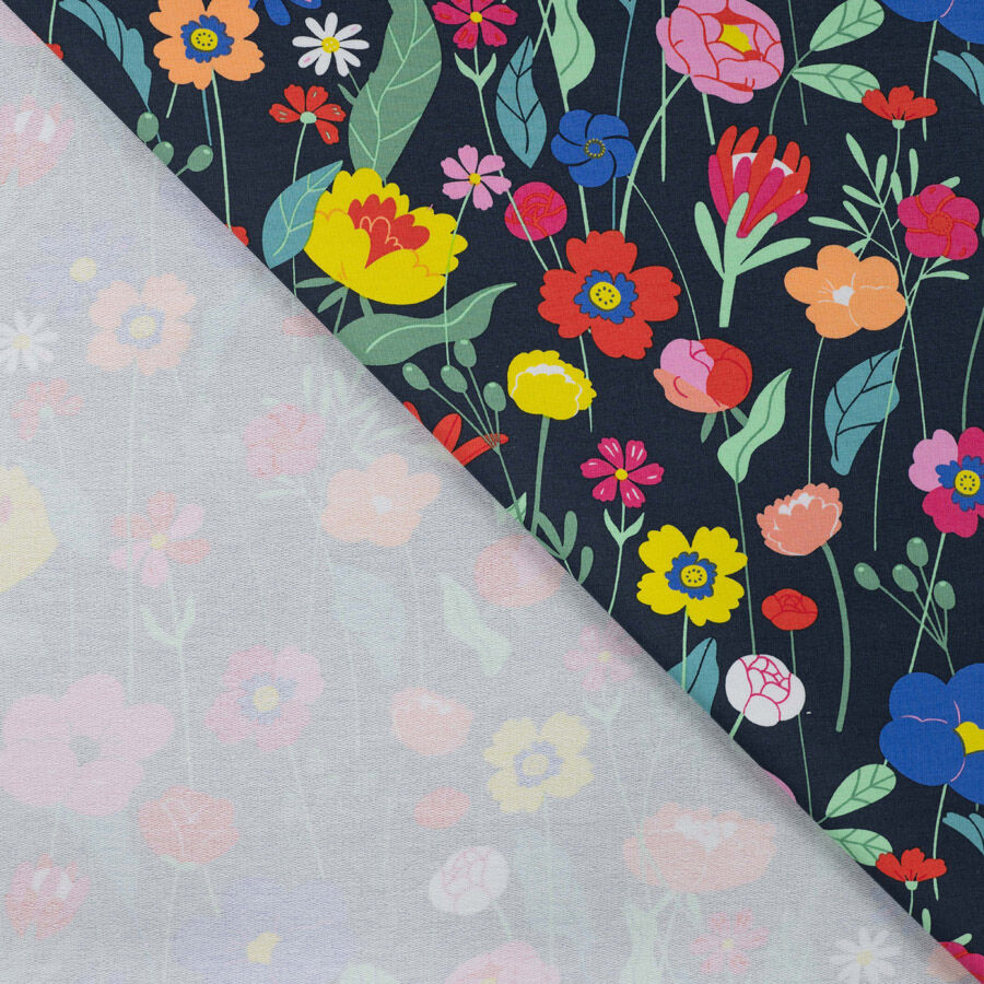 Qjutie Cotton Elastane French Terry Fabric Colourful Flowers K20094 001 Fold