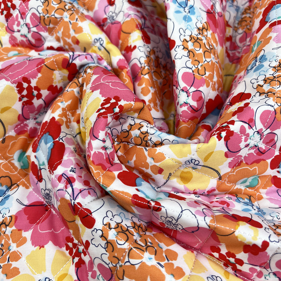 Quilting Floral Fiesta Cotton Wadding Pink Orange Coating Fabric