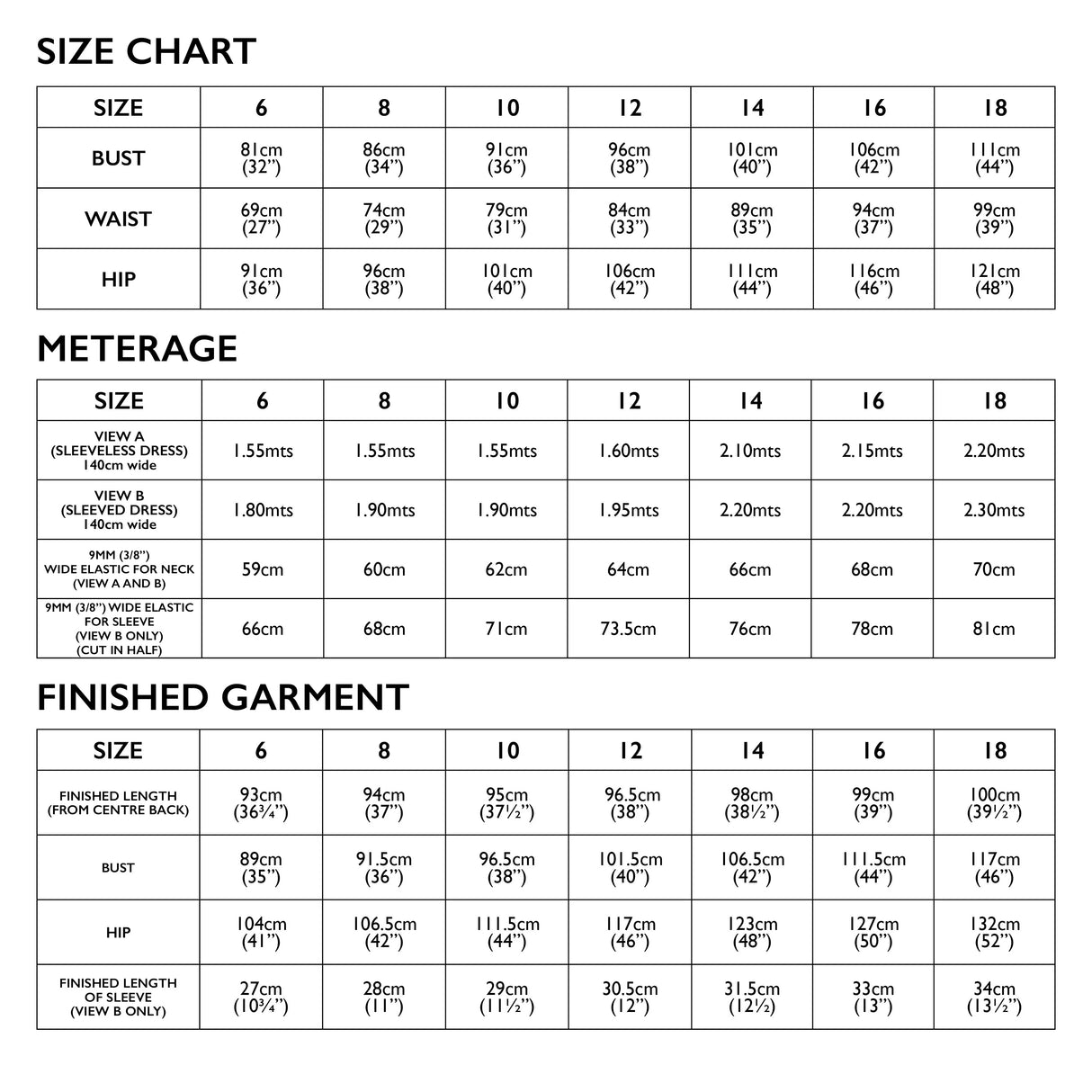 Rae Dress Size Chart