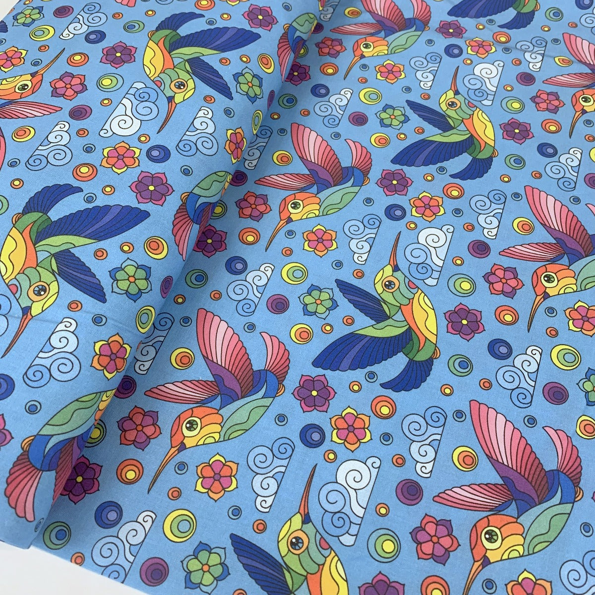 Rainbow Birds Craft Cotton Bird Blue Craft Fabric B1
