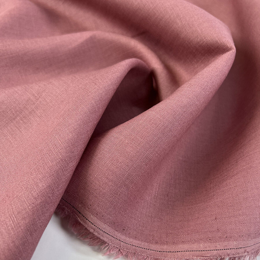 Roselle Linen Pink Plain Woven Dress Fabric