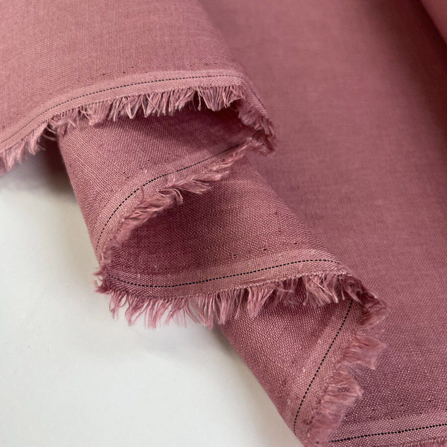 Roselle Linen Pink Plain Woven Dress Fabric Fold