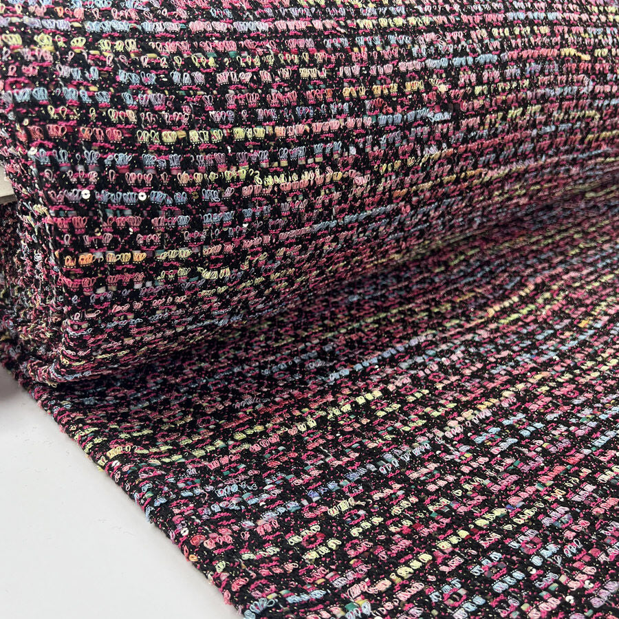 Rue Tweed Polyester Black Multicoloured Metallic Woven Dress Fabric Bolt