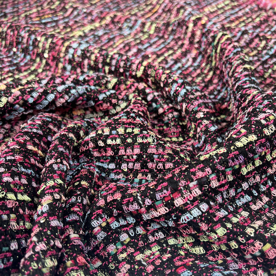 Rue Tweed Polyester Black Multicoloured Metallic Woven Dress Fabric
