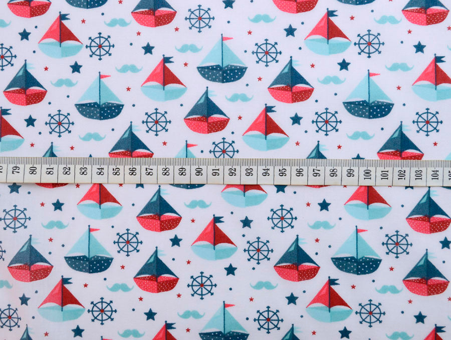 Sailor Boys Boat Sailor Red White Blue Poly Cotton Fabric S