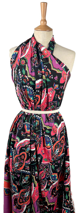 Satin Viscose Arizona Floral Abstract Black Pink Woven Dress Fabric Mannequin